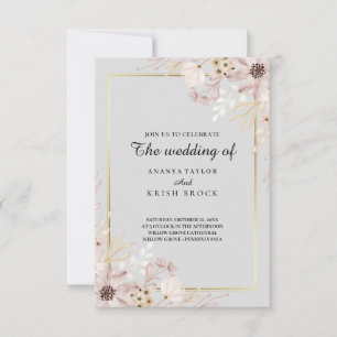 Light Grey Elegant Floral Wedding Invitation