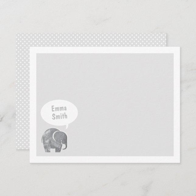 Light Grey Elephant Kids Personal Stationery Invitation (Front/Back)