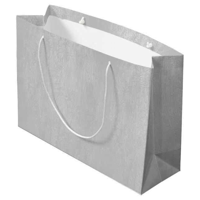 Light-grey faux leather texture large gift bag (Back Angled)