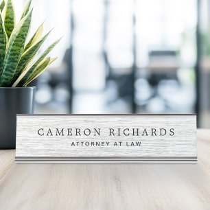 Light grey faux wood grain name and title template desk name plate