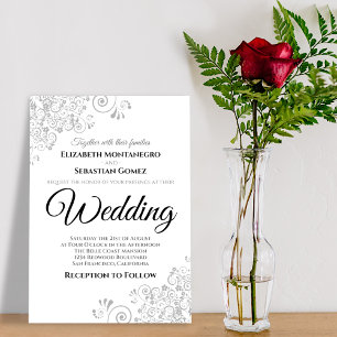 Light Grey Floral Filigree Elegant Chic Wedding Invitation