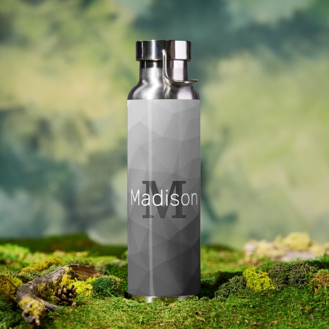 Light grey geometric Mesh Pattern Monogram Water Bottle (Outdoor)