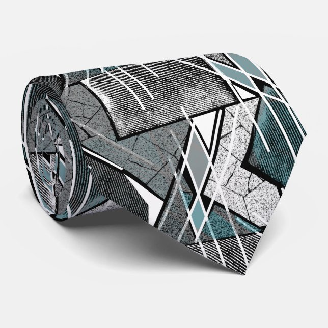 Light grey geometric print  tie (Rolled)