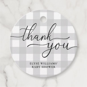 Light Grey Gingham Thank You Favour Round Tag