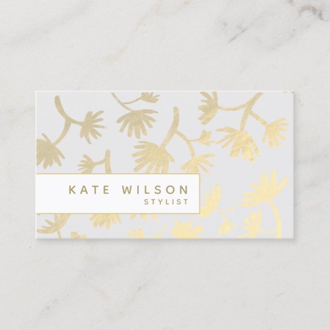 Light Grey Gold  Floral Pattern Designer Business Card (Front)