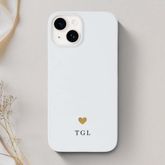 Light Grey Gold Heart Monogram Case-Mate iPhone Case (Creator Uploaded)