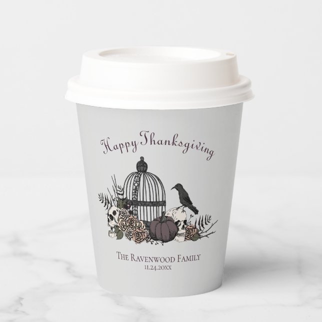 Light Grey Gothic Give Thanks Victorian Paper Cup (Front)
