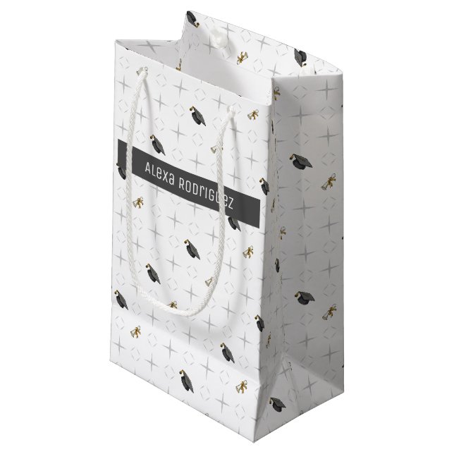 Light Grey Graduation Caps and Diploma Pattern Small Gift Bag (Front Angled)