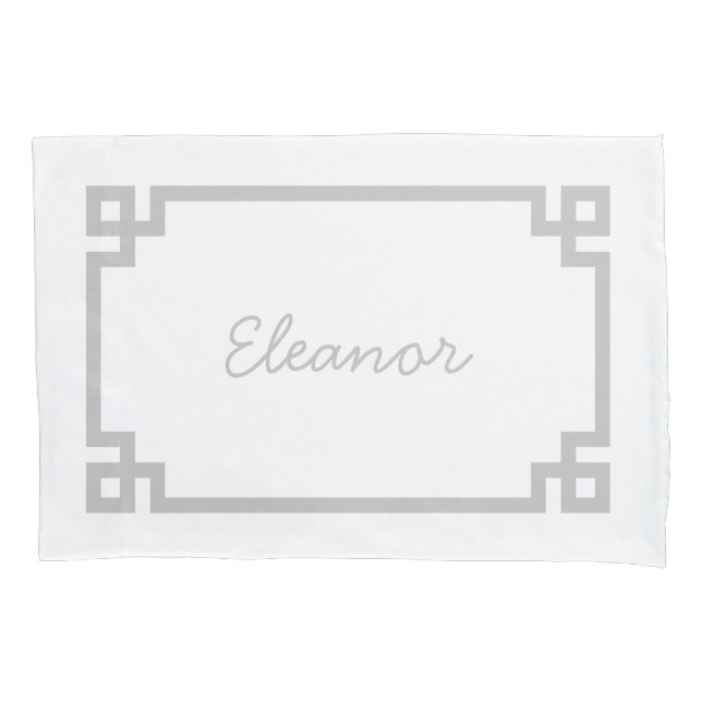Light Grey Greek Key Monogram Standard Pillow Case (Front)