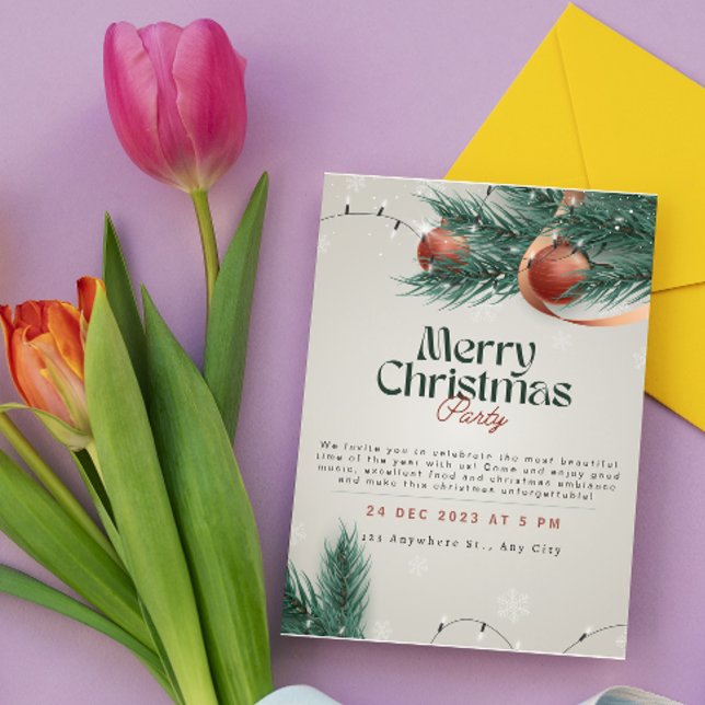 Light Grey & Green Christmas Party Invitation (Creator Uploaded)