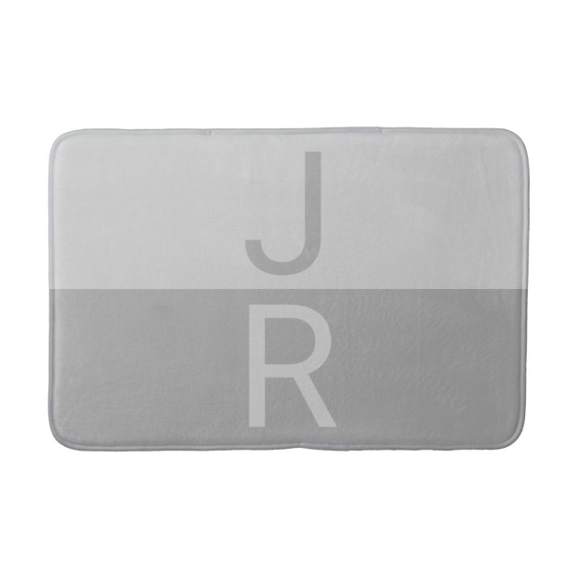 Light Grey & Grey Modern Initials Monogram Bath Mat (Front)