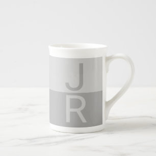 Light Grey & Grey Modern Initials Monogram Bone China Mug