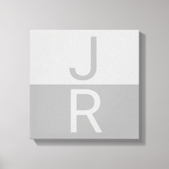 Light Grey & Grey Modern Initials Monogram Canvas Print (Front)