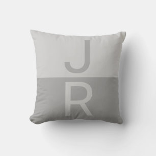Light Grey & Grey Modern Initials Monogram Cushion