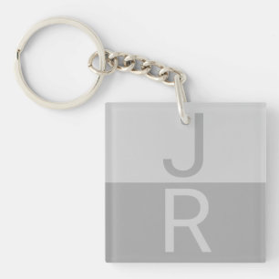 Light Grey & Grey Modern Initials Monogram Key Ring