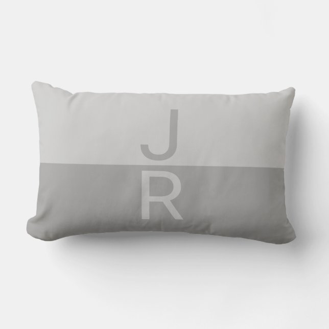 Light Grey & Grey Modern Initials Monogram Lumbar Cushion (Front)