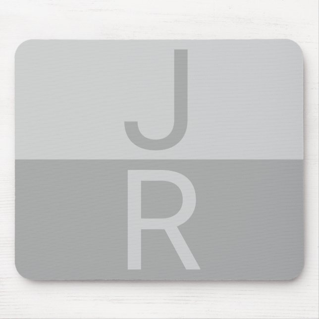 Light Grey & Grey Modern Initials Monogram Mouse Pad (Front)