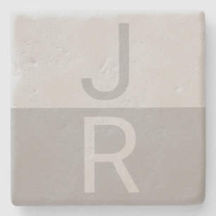 Light Grey & Grey Modern Initials Monogram Stone Coaster