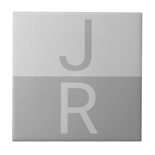 Light Grey & Grey Modern Initials Monogram Tile