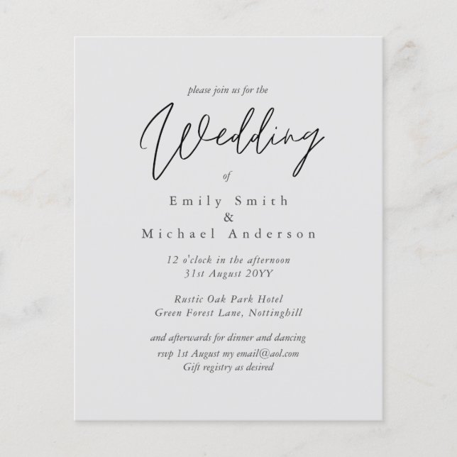 Light Grey Grey Script Typography Budget Wedding (Front)