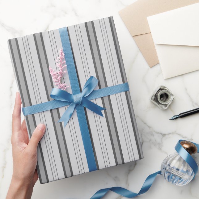 Light Grey & Grey Thick and Thin Stripes Wrapping Paper (Gifting)