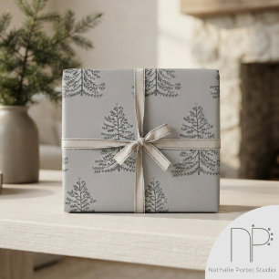 Light Grey Hand-drawn Christmas Tree with Star Wrapping Paper