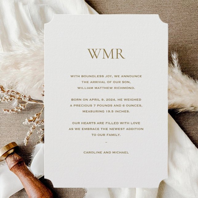 Light Grey Initials Boy Birth Announcement (Creator Uploaded)