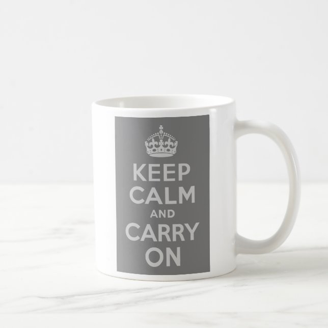 Light Grey Keep Calm and Carry On Coffee Mug (Right)