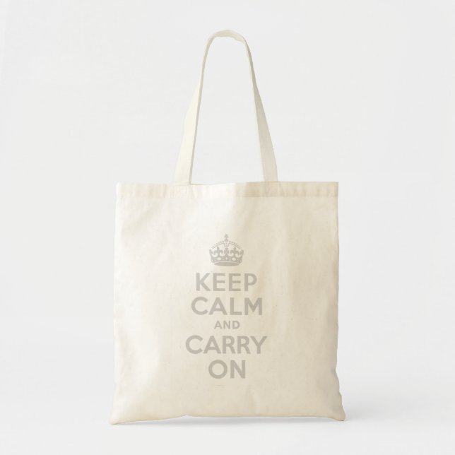 Light Grey Keep Calm and Carry On Tote Bag (Front)