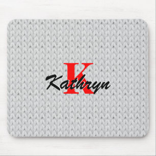 Light Grey Knitted Texture Mouse Pad with Monogram