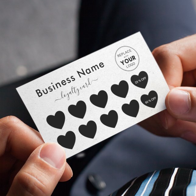 Light Grey Kraft Paper Heart Add Your Logo Beauty Loyalty Card (Creator Uploaded)