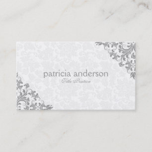 Light Grey Lace Plush White Damasks Business Card