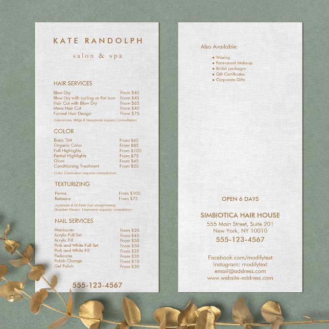 Light Grey Linen Salon Spa Price List Service Menu (Creator Uploaded)