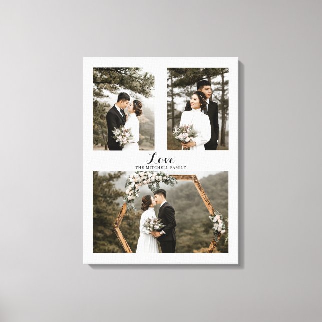 light grey Love Script Custom Photo Collage Canvas Print (Front)
