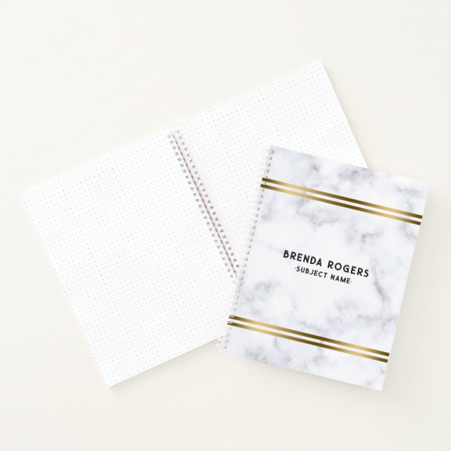 Light Grey marble texture Gold Stripes Accent Notebook (Inside)