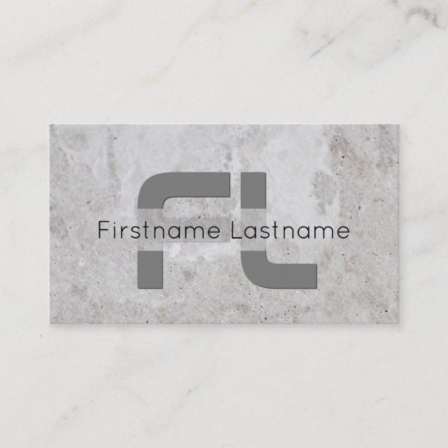 Light grey marble white marble structure monogram  business card (Front)