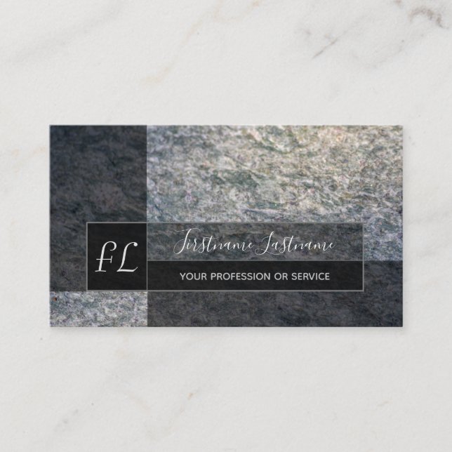 Light grey marble white marble structure monogram  business card (Front)