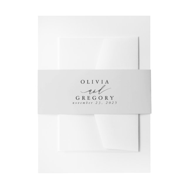 Light Grey Minimal Modern Wedding Invitation Belly Band (Front Example)