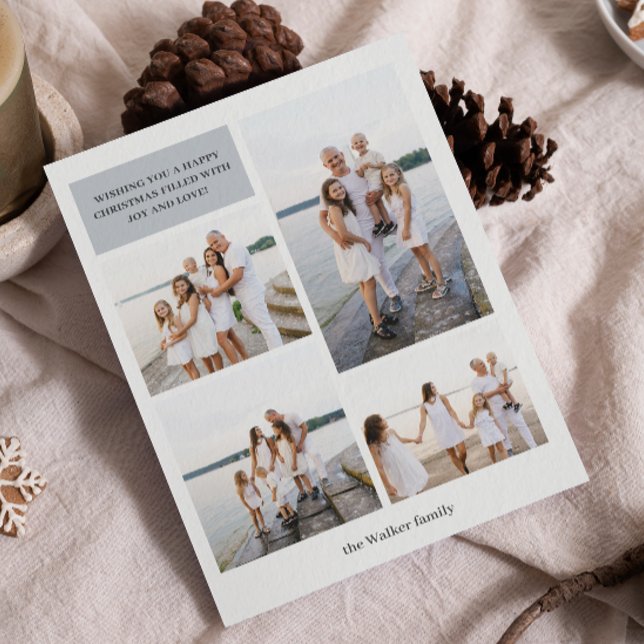 Light Grey Modern Neutral 4 Photo Elegant Holiday Card (Creator Uploaded)