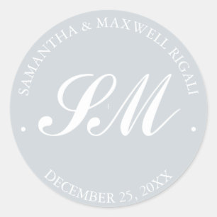 Light Grey Monogram Wedding Favour Sticker