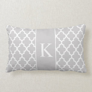 Light Grey Moroccan Custom Monogram Lumbar Cushion