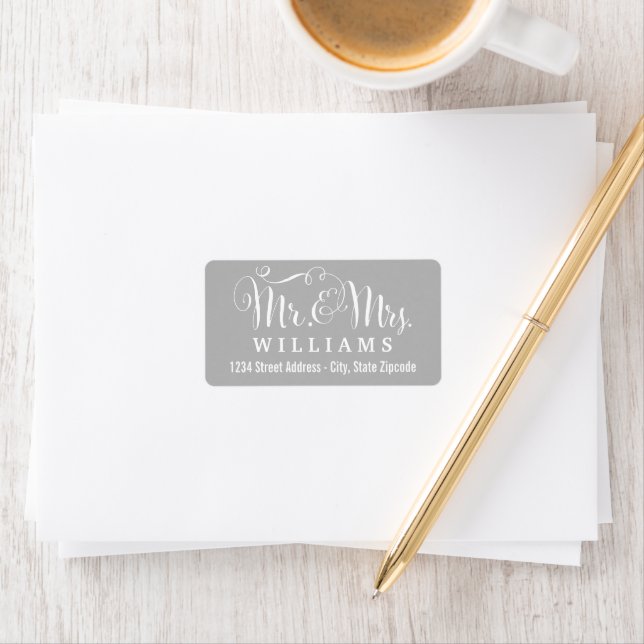 Light Grey Mr and Mrs Wedding Address Label (Insitu)