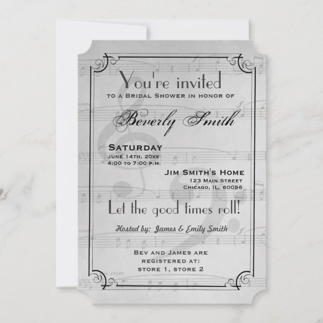 Light Grey Musical theme bridal shower Invitation (Front)