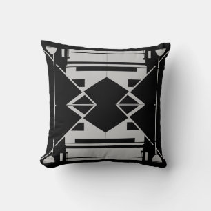 Light Grey on Black Symmetrical Art Abstract Motif Cushion