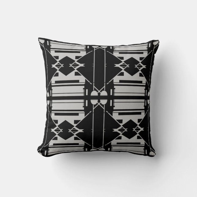 Light Grey on Black Symmetrical Large Tiles  Cushion (Front)