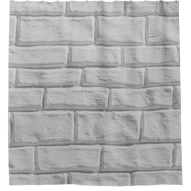 Light grey or white brick wall surface texture bac shower curtain (Front)