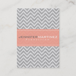 Light Grey & Orange Chevron Pattern Linen Look Business Card
