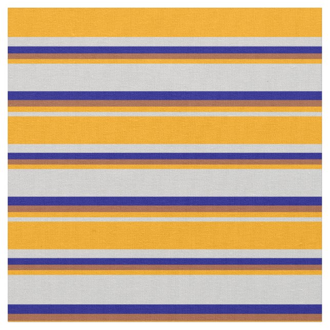 Light Grey, Orange, Sienna & Blue Lines Fabric (Close Up)