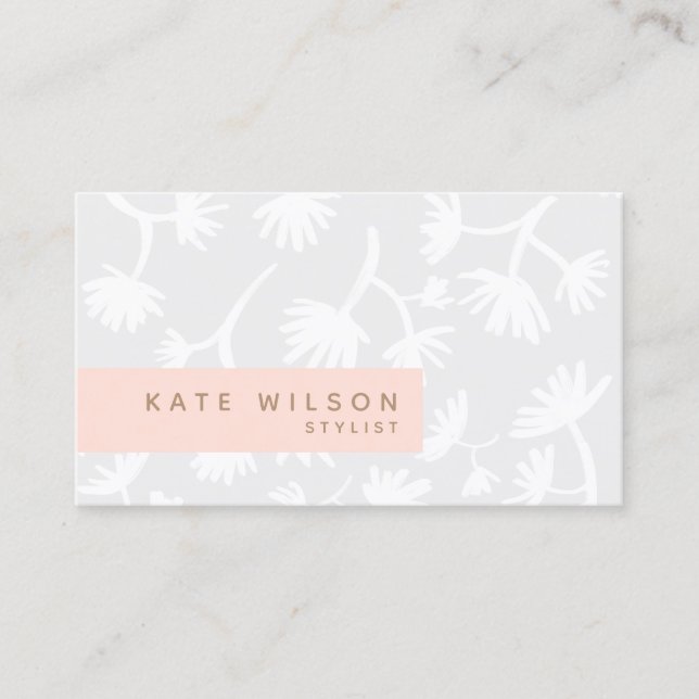 Light Grey Peach Floral Pattern Designer Business Card (Front)