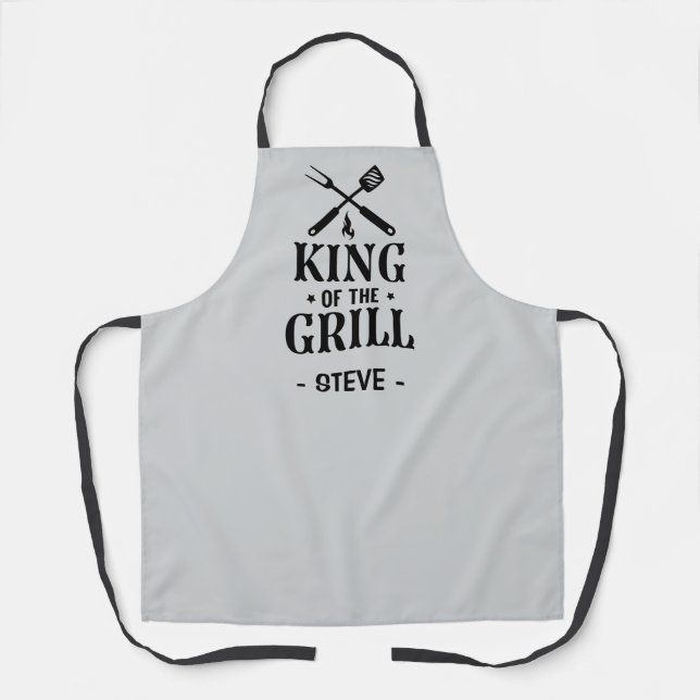 Light Grey Personalized King of The Grill Apron (Front)